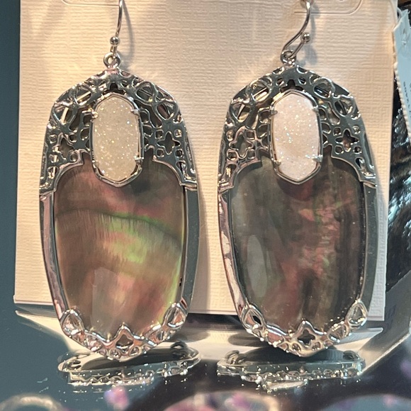 NWT Kendra Scott Deva Earrings Black Pearl Iridescent Drusy & Silver SUPER RARE - Picture 16 of 16